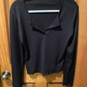 Black Blouse with V-Neckline and Long Sleeves